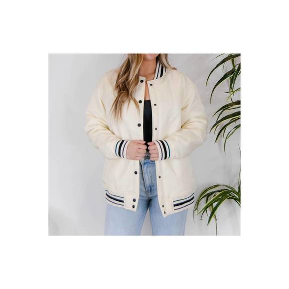 NEW MONO B letterman jacket in white - Picture 1 of 4